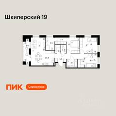 ЖК «Шкиперский 19», планировка 3-комнатной квартиры, 89.20 м²