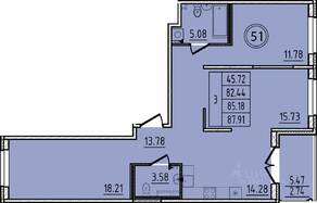 МЖК «Образцовый квартал 14», планировка 3-комнатной квартиры, 82.44 м²