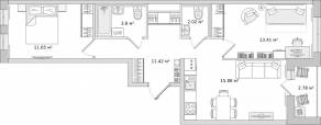 ЖК «Мурино Space», планировка 2-комнатной квартиры, 57.50 м²
