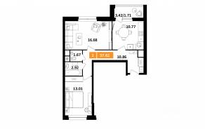 ЖК «Планерный квартал», планировка 2-комнатной квартиры, 57.62 м²