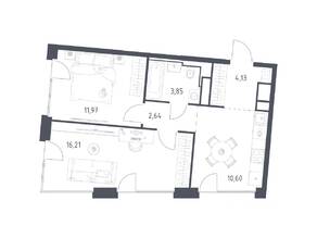 ЖК «Квартал на воде», планировка 2-комнатной квартиры, 49.40 м²