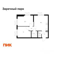 ЖК «Заречный парк», планировка 2-комнатной квартиры, 49.80 м²
