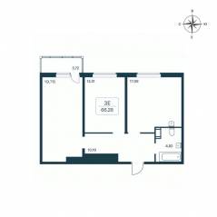 ЖК «Расцветай в Янино», планировка 2-комнатной квартиры, 66.20 м²