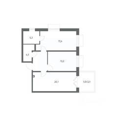 ЖК «Парусная 1», планировка 2-комнатной квартиры, 69.00 м²