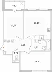 ЖК «Ясно. Янино», планировка 2-комнатной квартиры, 66.75 м²