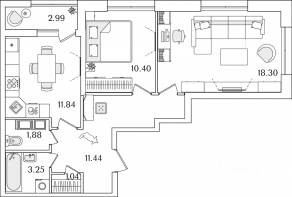 ЖК «БелАрт», планировка 2-комнатной квартиры, 59.65 м²