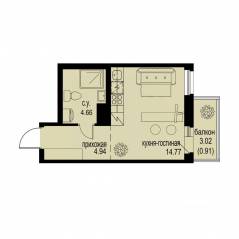 ЖК «ID Murino III», планировка студии, 25.28 м²