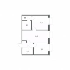 ЖК «Парусная 1», планировка 2-комнатной квартиры, 60.40 м²