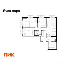 ЖК «Яуза парк (ПИК)», планировка 3-комнатной квартиры, 86.00 м²