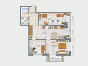 ЖК «Эко-квартал Гармония», планировка 3-комнатной квартиры, 96.73 м²