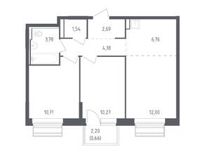 ЖК «Рублевский Квартал», планировка 2-комнатной квартиры, 52.59 м²