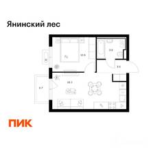 ЖК «Янинский лес», планировка 1-комнатной квартиры, 37.00 м²