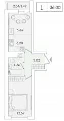 ЖК «Lampo», планировка 1-комнатной квартиры, 34.40 м²