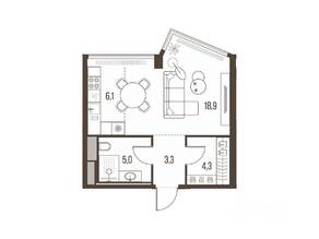 ЖК «High Life», планировка 2-комнатной квартиры, 37.60 м²