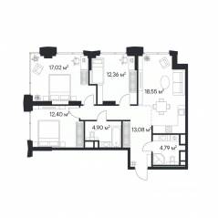 ЖК «1-й Нагатинский», планировка 3-комнатной квартиры, 83.19 м²