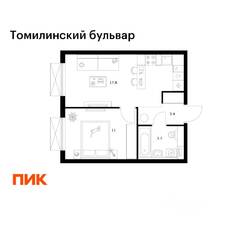 ЖК «Томилинский бульвар», планировка 1-комнатной квартиры, 35.90 м²