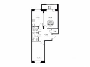 ЖК «Солнечная долина» (Щелково), планировка 2-комнатной квартиры, 62.84 м²