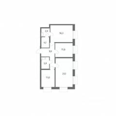 ЖК «Парусная 1», планировка 3-комнатной квартиры, 84.80 м²