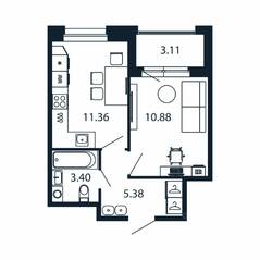 ЖК «Полис Новоселье», планировка 1-комнатной квартиры, 32.58 м²