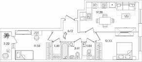 ЖК «Кинопарк», планировка 2-комнатной квартиры, 55.77 м²