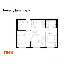ЖК «Белая Дача парк», планировка 2-комнатной квартиры, 54.30 м²