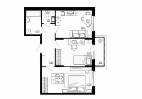 МЖК «Аннино Сити», планировка 2-комнатной квартиры, 59.02 м²
