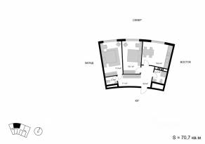 ЖК «Мытищи-Сити», планировка 2-комнатной квартиры, 70.70 м²