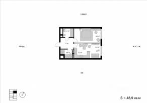 ЖК «Мытищи-Сити», планировка 2-комнатной квартиры, 48.90 м²