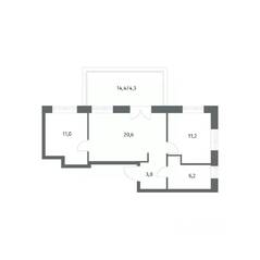 ЖК «NEWПИТЕР», планировка 2-комнатной квартиры, 57.19 м²
