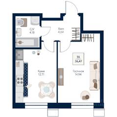 ЖК «Бархат», планировка 1-комнатной квартиры, 36.47 м²