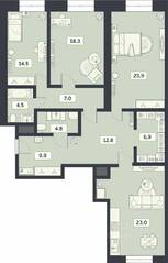 ЖК «Лайм», планировка 3-комнатной квартиры, 125.60 м²