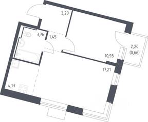 ЖК «Молжаниново», планировка 1-комнатной квартиры, 41.45 м²