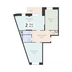 ЖК «Арт-квартал Онегин», планировка 2-комнатной квартиры, 82.18 м²