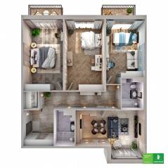 ЖК «Upoint», планировка 3-комнатной квартиры, 108.50 м²