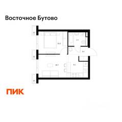 ЖК «Восточное Бутово», планировка 1-комнатной квартиры, 34.10 м²