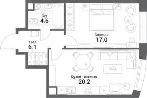 ЖК «Nagatino i-Land», планировка 1-комнатной квартиры, 47.90 м²