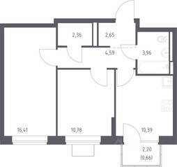 ЖК «Богдановский Лес», планировка 2-комнатной квартиры, 51.80 м²