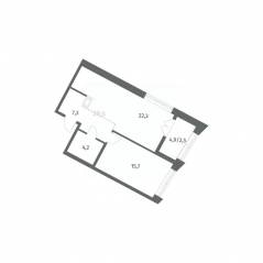 ЖК «NEWПИТЕР», планировка 1-комнатной квартиры, 52.02 м²