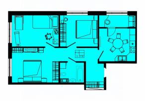 ЖК «Pixel», планировка 3-комнатной квартиры, 70.00 м²
