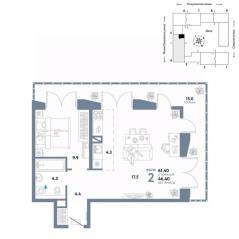 ЖК «Страна.Озерная», планировка 2-комнатной квартиры, 61.40 м²