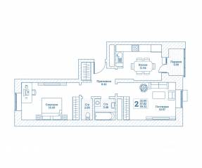 ЖК «Новоград Монино», планировка 2-комнатной квартиры, 59.50 м²