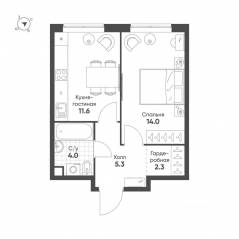 ЖК «Sokolinn Park», планировка 1-комнатной квартиры, 37.20 м²