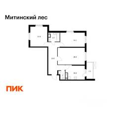 ЖК «Митинский лес», планировка 3-комнатной квартиры, 77.80 м²