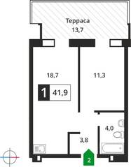 ЖК «Лесная Отрада», планировка 1-комнатной квартиры, 41.90 м²