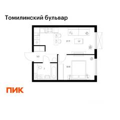 ЖК «Томилинский бульвар», планировка 1-комнатной квартиры, 35.20 м²