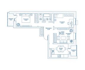 ЖК «Новоград Монино», планировка 3-комнатной квартиры, 79.90 м²