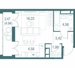 ЖК «Одинбург», планировка студии, 33.24 м²