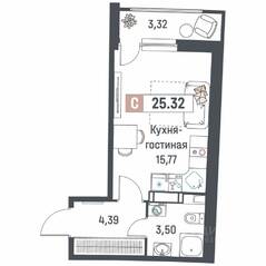 ЖК «Авиатор» (Девяткино), планировка студии, 25.32 м²