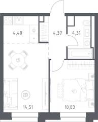 Апарт-комплекс «Верейская 41», планировка 1-комнатной квартиры, 38.42 м²
