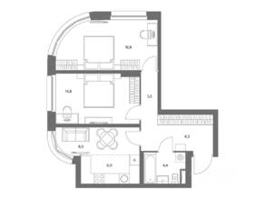 ЖК «Адмирал», планировка 3-комнатной квартиры, 61.50 м²